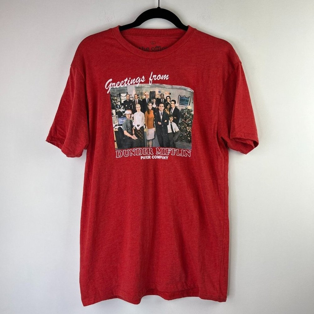 The Office Dunder Mifflin T-Shirt Sz Large Red Greetings From Graphic Cotton TV